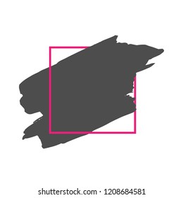 Art abstract black brush paint texture design acrylic stroke over pink square frame vector illustration. Logo brush painted watercolor background. Perfect For Logo, Sale banner, Icon, headline.