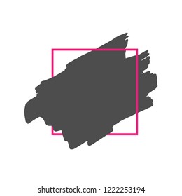 Art abstract black brush paint texture design acrylic stroke over pink square frame vector illustration. Logo brush painted watercolor background. Perfect For Logo, Sale banner, Icon, headline.