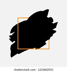 Art abstract black brush paint texture design acrylic stroke over orange square frame vector illustration. Logo brush painted watercolor background. Perfect For Logo, Sale banner, Icon, headline.