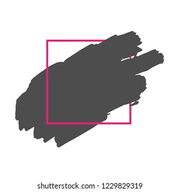 Art abstract black brush paint texture design acrylic stroke over pink square frame vector illustration. Logo brush painted watercolor background. Perfect For Logo, Sale banner, Icon, headline.