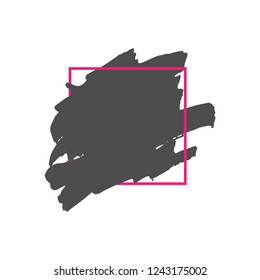 Art abstract black brush paint texture design acrylic stroke over pink square frame vector illustration. Logo brush painted watercolor background. Perfect For Logo, Sale banner, Icon, headline.