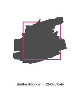 Art abstract black brush paint texture design acrylic stroke over pink square frame vector illustration. Logo brush painted watercolor background. Perfect For Logo, Sale banner, Icon, headline.