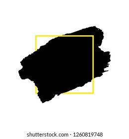 Art abstract black brush paint texture design acrylic stroke over orange square frame vector illustration. Logo brush painted watercolor background. Perfect For Logo, Sale banner, Icon, headline.