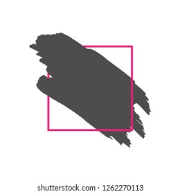Art abstract black brush paint texture design acrylic stroke over pink square frame vector illustration. Logo brush painted watercolor background. Perfect For Logo, Sale banner, Icon, headline.