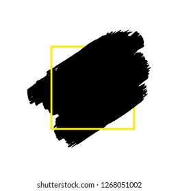 Art abstract black brush paint texture design acrylic stroke over orange square frame vector illustration. Logo brush painted watercolor background. Perfect For Logo, Sale banner, Icon, headline.