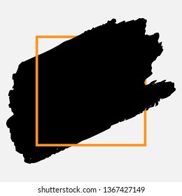 Art abstract black brush paint texture design acrylic stroke over orange square frame vector illustration. Logo brush painted watercolor background. Perfect For Logo, Sale banner, Icon, headline.