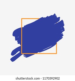 Art abstract blue brush paint texture design acrylic stroke over orange square frame vector illustration. Logo brush painted watercolor background. Perfect For Logo, Sale banner, Icon, headline.