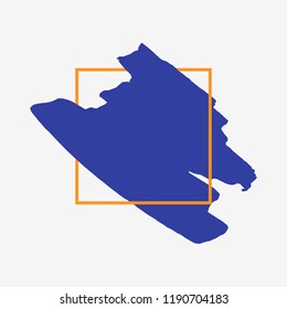 Art abstract blue brush paint texture design acrylic stroke over orange square frame vector illustration. Logo brush painted watercolor background. Perfect For Logo, Sale banner, Icon, headline.