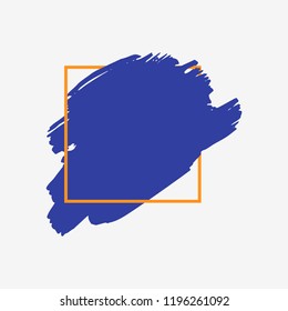 Art abstract blue brush paint texture design acrylic stroke over orange square frame vector illustration. Logo brush painted watercolor background. Perfect For Logo, Sale banner, Icon, headline.