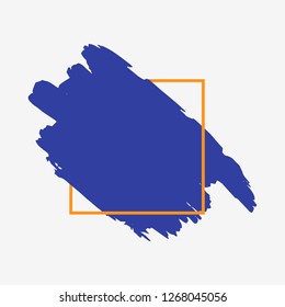 Art abstract blue brush paint texture design acrylic stroke over orange square frame vector illustration. Logo brush painted watercolor background. Perfect For Logo, Sale banner, Icon, headline.