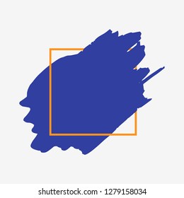 Art abstract blue brush paint texture design acrylic stroke over orange square frame vector illustration. Logo brush painted watercolor background. Perfect For Logo, Sale banner, Icon, headline.