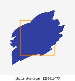 Art abstract blue brush paint texture design acrylic stroke over orange square frame vector illustration. Logo brush painted watercolor background. Perfect For Logo, Sale banner, Icon, headline.