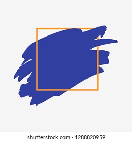 Art abstract blue brush paint texture design acrylic stroke over orange square frame vector illustration. Logo brush painted watercolor background. Perfect For Logo, Sale banner, Icon, headline.