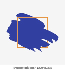Art abstract blue brush paint texture design acrylic stroke over orange square frame vector illustration. Logo brush painted watercolor background. Perfect For Logo, Sale banner, Icon, headline.