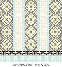 Art Abstract with Crown Pixel Art Designs. Traditional Cross Stitch needlework. Geometric Ethnic Pattern, Embroidery, Textile Ornamental, Fabric, Hand Stitch Pattern, Cultural Stitching Pixel Art