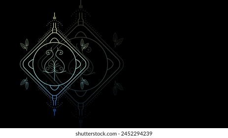 Art Abstract Dark Black Background WIth Gradient Plant Geometric Glow Wallpaper Vector Design Style