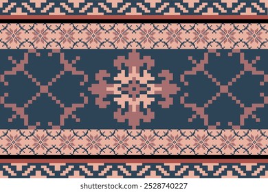 Art Abstract with Floral Pixel Designs. Traditional Cross Stitch needlework. Geometric Ethnic Pattern, Embroidery, Textile Ornamental, Fabric, Hand Stitch Pattern, Cultural Stitching Pixel Art
