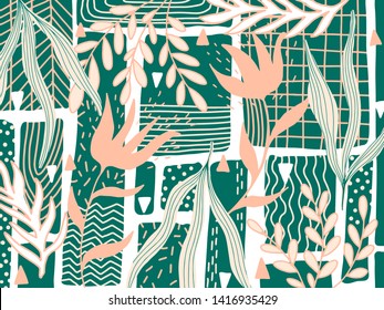 Art abstract flower background. Creative texture hand drawing design.Modern style trend. Vector illustration.