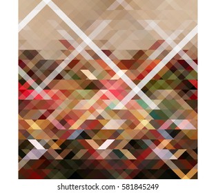 art abstract geometric pattern of pixels; Background in black, gray, brown, green, red colors