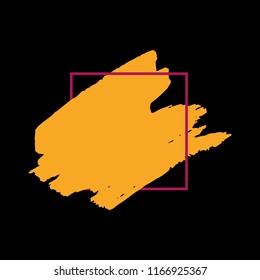 Art abstract gold brush paint texture design acrylic stroke over pink square frame vector illustration. Logo brush painted watercolor background. Perfect For Logo, Sale banner, Icon, headline.