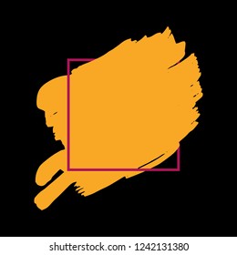 Art abstract gold brush paint texture design acrylic stroke over pink square frame vector illustration. Logo brush painted watercolor background. Perfect For Logo, Sale banner, Icon, headline.