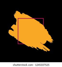 Art abstract gold brush paint texture design acrylic stroke over pink square frame vector illustration. Logo brush painted watercolor background. Perfect For Logo, Sale banner, Icon, headline.