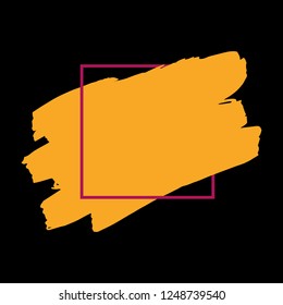 Art abstract gold brush paint texture design acrylic stroke over pink square frame vector illustration. Logo brush painted watercolor background. Perfect For Logo, Sale banner, Icon, headline.