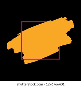 Art abstract gold brush paint texture design acrylic stroke over pink square frame vector illustration. Logo brush painted watercolor background. Perfect For Logo, Sale banner, Icon, headline.