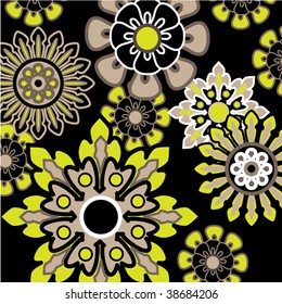 art abstract graphic stylization floral seamless pattern on black background