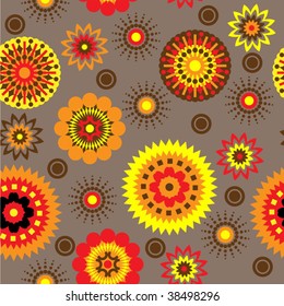 estilización gráfica abstracta de arte, patrón ininterrumpido de floración de color rojo y amarillo