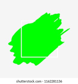 Art abstract green brush paint texture design acrylic stroke over white square frame vector illustration. Logo brush painted watercolor background. Perfect For Logo, Sale banner, Icon, headline.