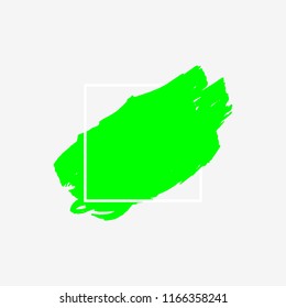 Art abstract green brush paint texture design acrylic stroke over white square frame vector illustration. Logo brush painted watercolor background. Perfect For Logo, Sale banner, Icon, headline.
