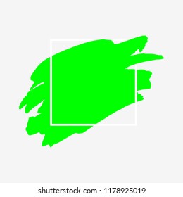 Art abstract green brush paint texture design acrylic stroke over white square frame vector illustration. Logo brush painted watercolor background. Perfect For Logo, Sale banner, Icon, headline.