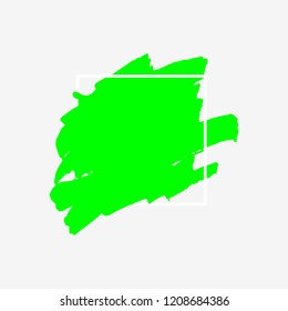 Art abstract green brush paint texture design acrylic stroke over white square frame vector illustration. Logo brush painted watercolor background. Perfect For Logo, Sale banner, Icon, headline.