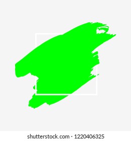 Art abstract green brush paint texture design acrylic stroke over white square frame vector illustration. Logo brush painted watercolor background. Perfect For Logo, Sale banner, Icon, headline.