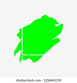 Art abstract green brush paint texture design acrylic stroke over white square frame vector illustration. Logo brush painted watercolor background. Perfect For Logo, Sale banner, Icon, headline.