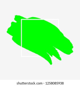Art abstract green brush paint texture design acrylic stroke over white square frame vector illustration. Logo brush painted watercolor background. Perfect For Logo, Sale banner, Icon, headline.