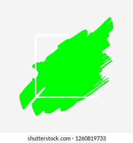 Art abstract green brush paint texture design acrylic stroke over white square frame vector illustration. Logo brush painted watercolor background. Perfect For Logo, Sale banner, Icon, headline.
