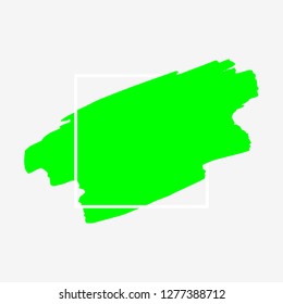 Art abstract green brush paint texture design acrylic stroke over white square frame vector illustration. Logo brush painted watercolor background. Perfect For Logo, Sale banner, Icon, headline.