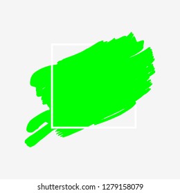 Art abstract green brush paint texture design acrylic stroke over white square frame vector illustration. Logo brush painted watercolor background. Perfect For Logo, Sale banner, Icon, headline.