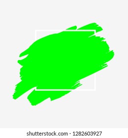 Art abstract green brush paint texture design acrylic stroke over white square frame vector illustration. Logo brush painted watercolor background. Perfect For Logo, Sale banner, Icon, headline.