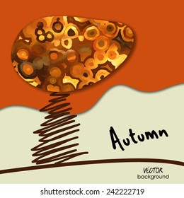 art abstract one tree, autumn vector  background; card with space for text