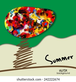 arte abstracto de un árbol, primavera y verano de fondo vectorial; tarjeta con espacio para texto