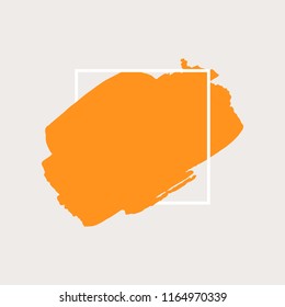 Art abstract orange brush paint texture design acrylic stroke over white square frame vector illustration. Logo brush painted watercolor background. Perfect For Logo, Sale banner, icon headline.