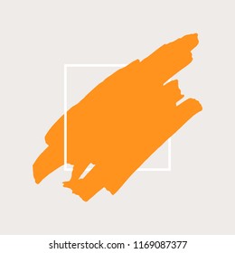 Art abstract orange brush paint texture design acrylic stroke over white square frame vector illustration. Logo brush painted watercolor background. Perfect For Logo, Sale banner, icon headline.