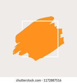 Art abstract orange brush paint texture design acrylic stroke over white square frame vector illustration. Logo brush painted watercolor background. Perfect For Logo, Sale banner, icon headline.