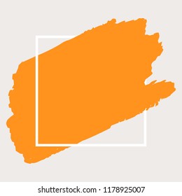 Art abstract orange brush paint texture design acrylic stroke over white square frame vector illustration. Logo brush painted watercolor background. Perfect For Logo, Sale banner, icon headline.
