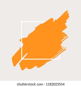 Art abstract orange brush paint texture design acrylic stroke over white square frame vector illustration. Logo brush painted watercolor background. Perfect For Logo, Sale banner, icon headline.