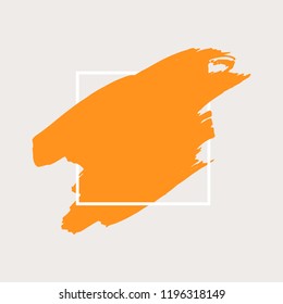 Art abstract orange brush paint texture design acrylic stroke over white square frame vector illustration. Logo brush painted watercolor background. Perfect For Logo, Sale banner, icon headline.