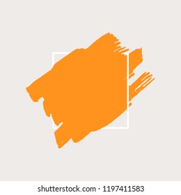 Art abstract orange brush paint texture design acrylic stroke over white square frame vector illustration. Logo brush painted watercolor background. Perfect For Logo, Sale banner, icon headline.